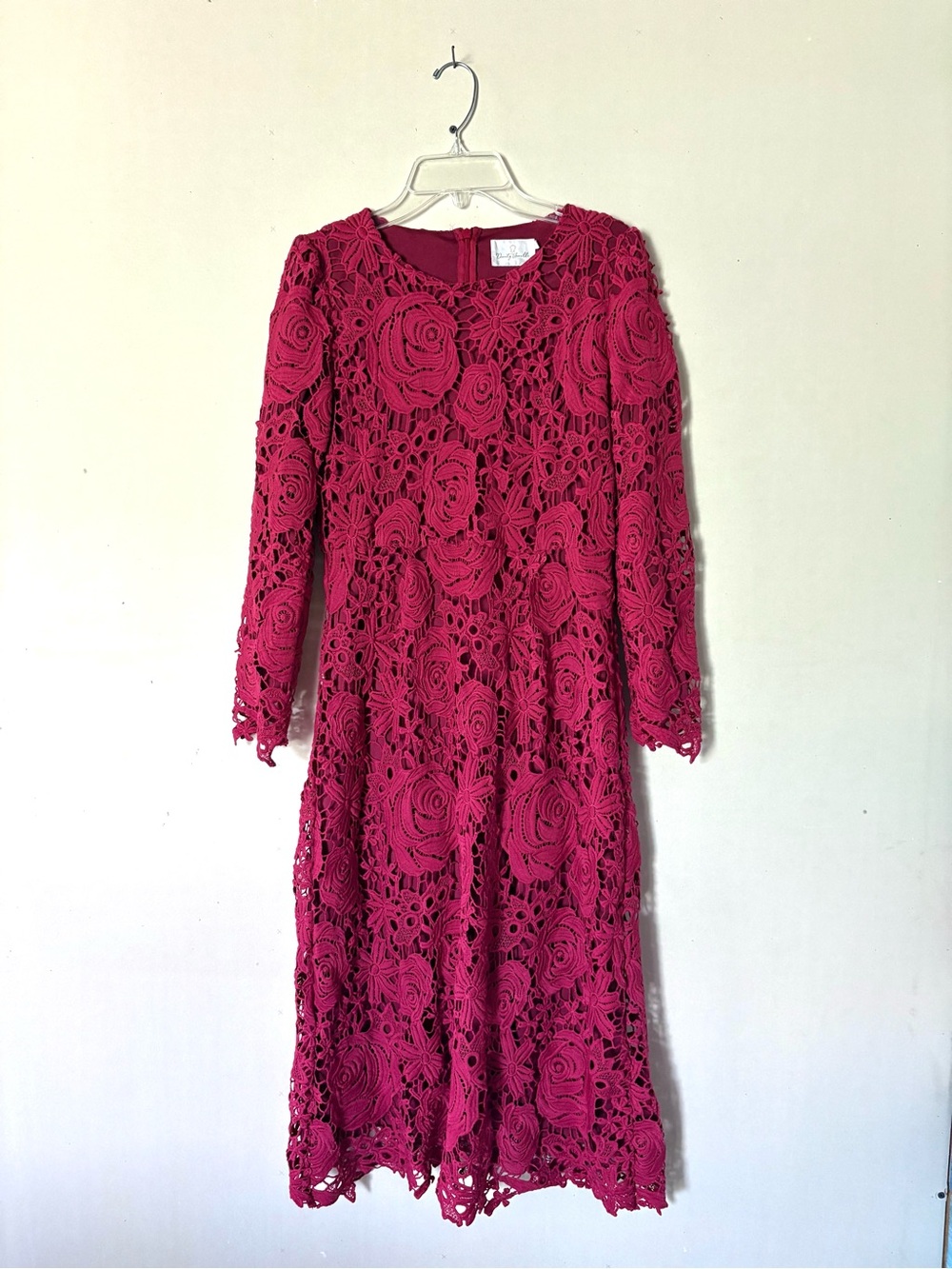 Dainty Jewells Women's Magenta Pink Lace Floral Midi Dress